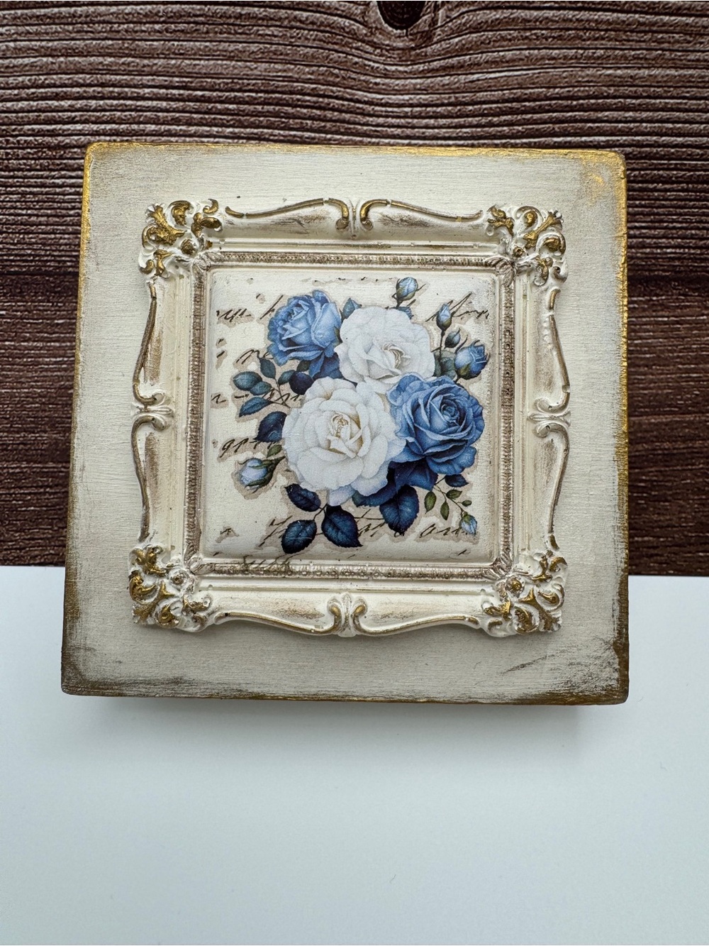 Blue Rose Shelf Sitter French Cottage Decor